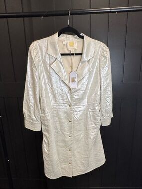 Emily McCarthy Metallic Cream Button-Front Women's Blouse Dress